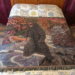 Art Blanket - Who's Eating Who?! Bear Trout Waterfall - 68 x 50 Inch - Tapestry Woven Throw